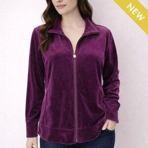 NEW Talbots Womens Luxe Velour Mockneck Jacket Purple Full Zip Size S
